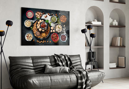 Flat Lay Mixed Nuts Bowls on Slate Glass Wall Art