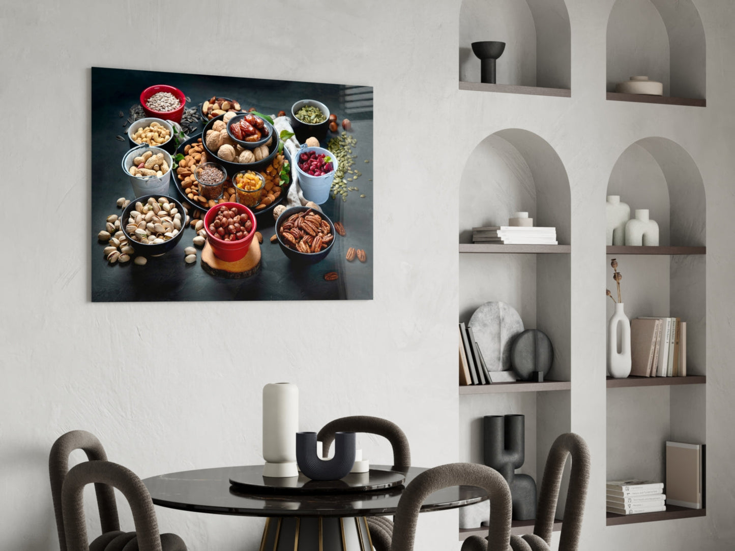 Assorted Nuts and Pistachios Dark Table Glass Wall Art