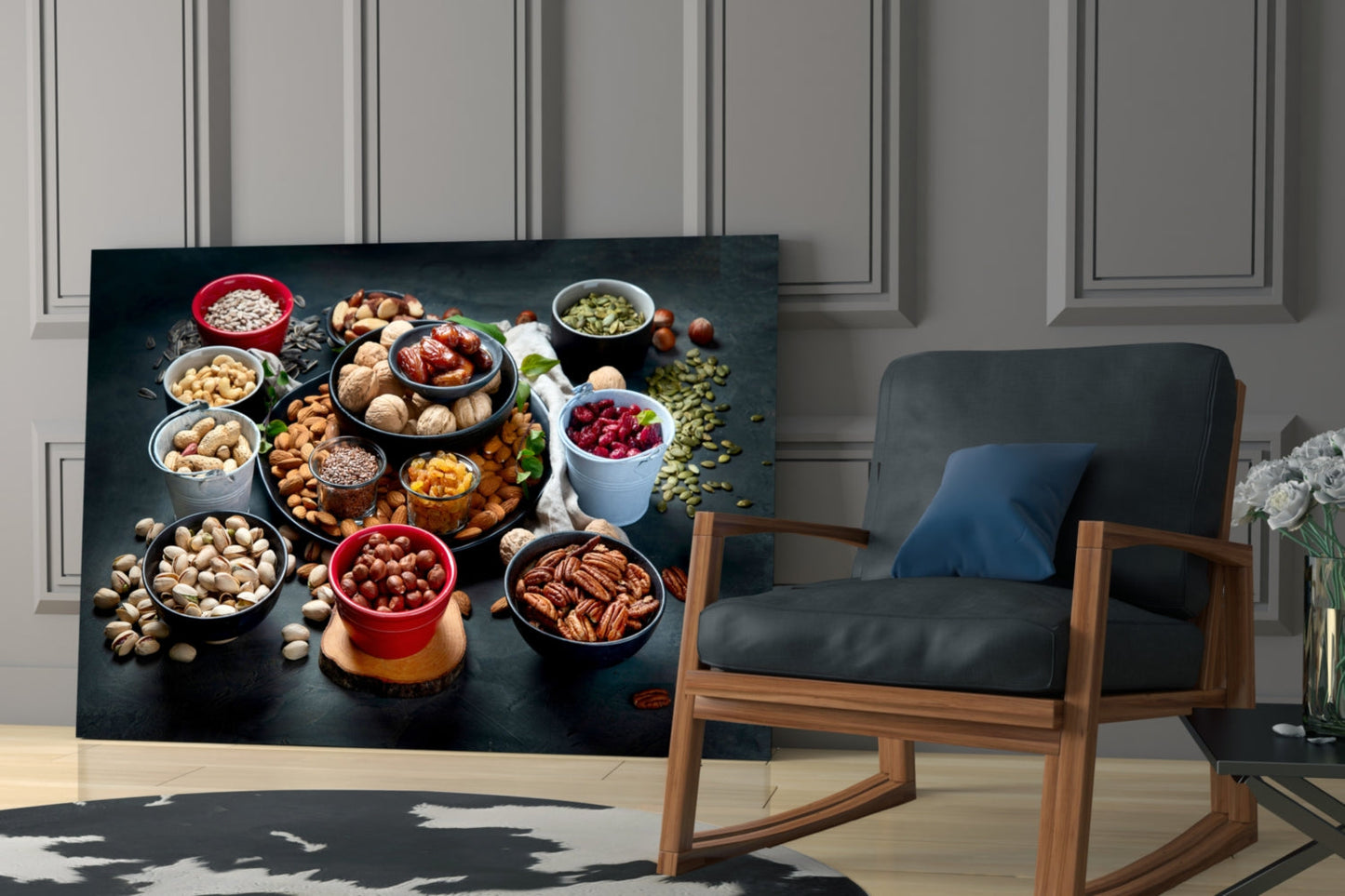 Assorted Nuts and Pistachios Dark Table Glass Wall Art