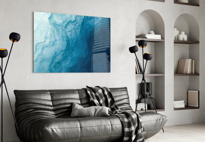Teal Marble Current Abstract Glass Wall Art
