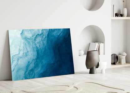 Teal Marble Current Abstract Glass Wall Art