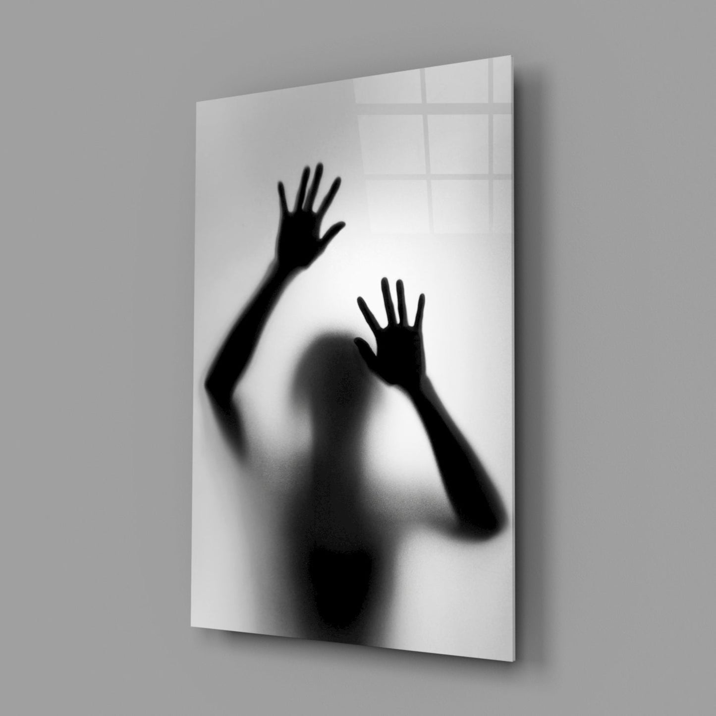 Monochrome Shadow Hands Silhouette Glass Wall Art