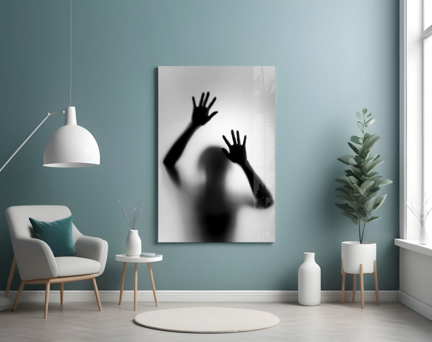 Monochrome Shadow Hands Silhouette Glass Wall Art
