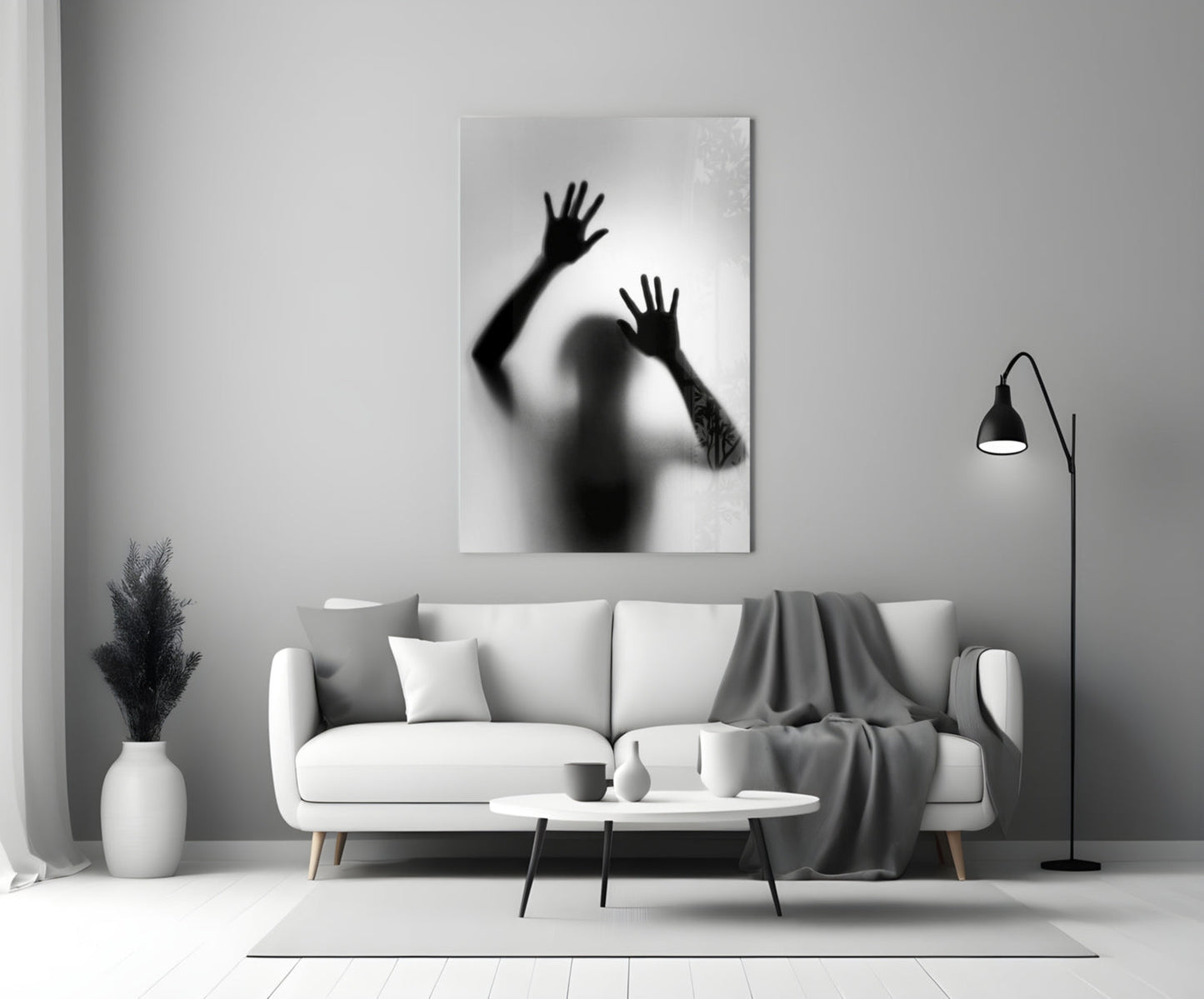 Monochrome Shadow Hands Silhouette Glass Wall Art