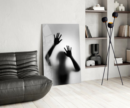 Monochrome Shadow Hands Silhouette Glass Wall Art