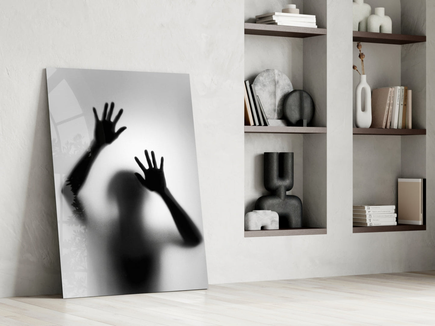 Monochrome Shadow Hands Silhouette Glass Wall Art