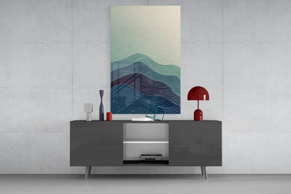 Line Art Waves Blue Teal Glass Wall Art