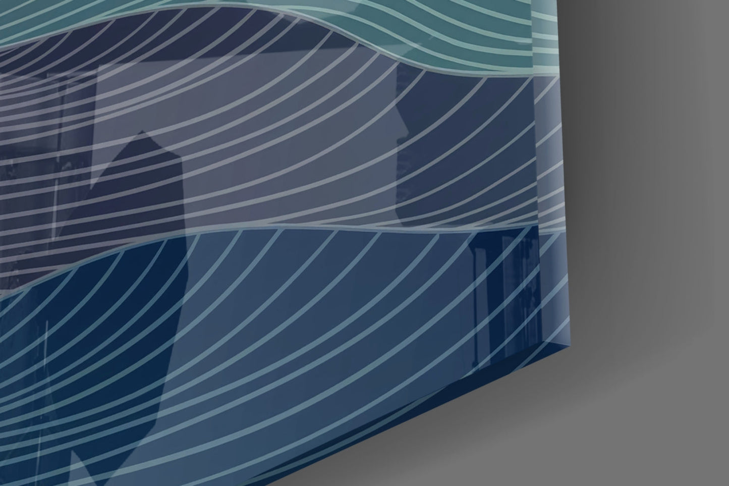 Line Art Waves Blue Teal Glass Wall Art