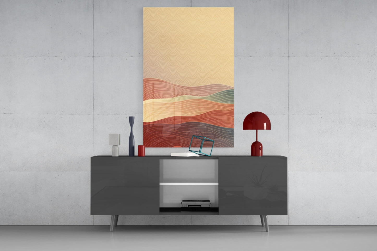 Line Art Waves Terracotta Glass Wall Art