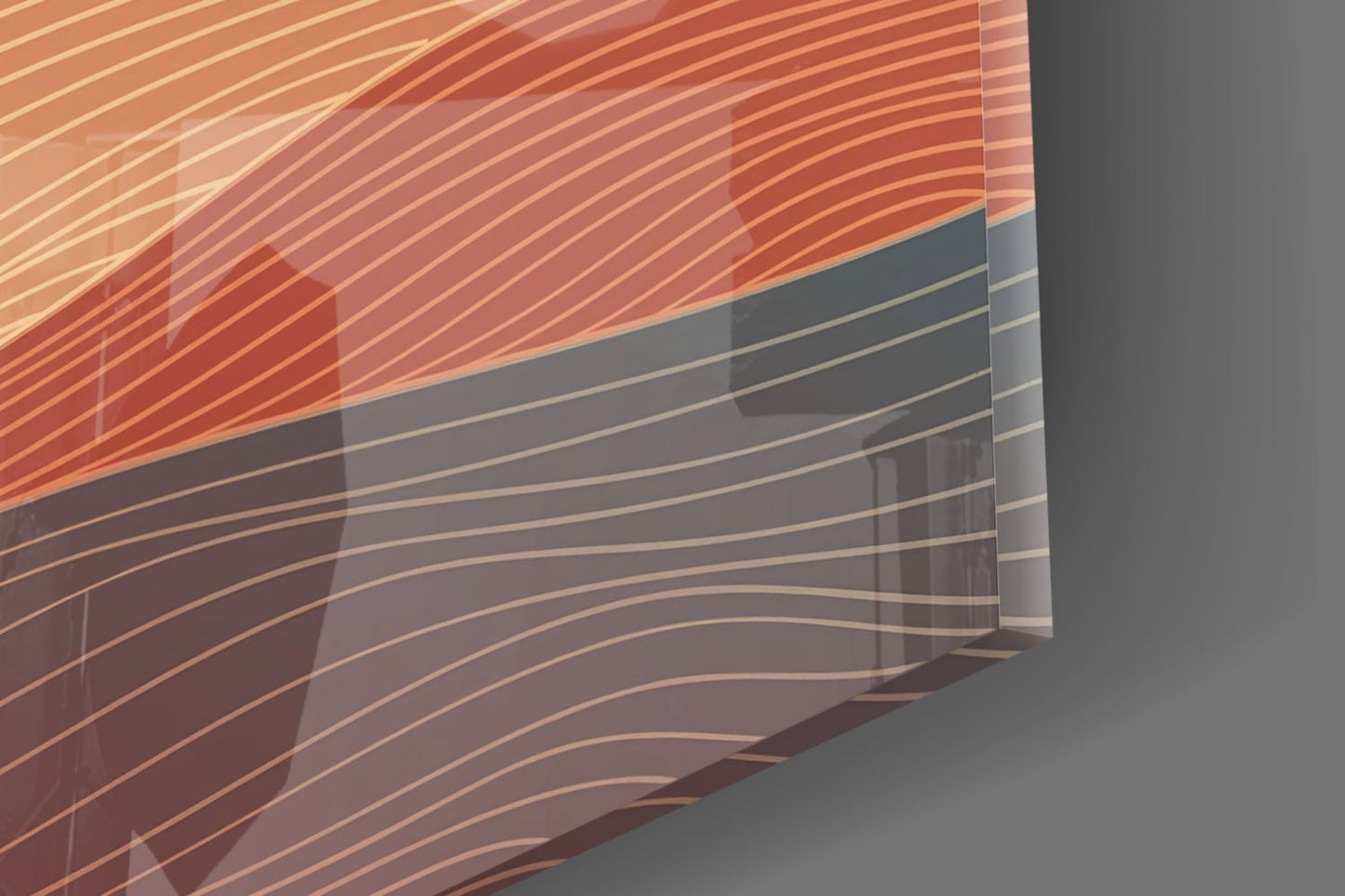 Line Art Waves Terracotta Glass Wall Art