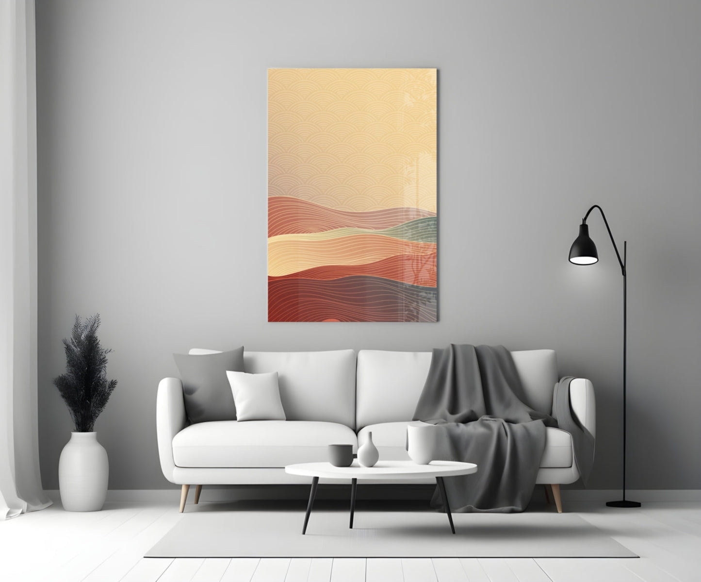 Line Art Waves Terracotta Glass Wall Art