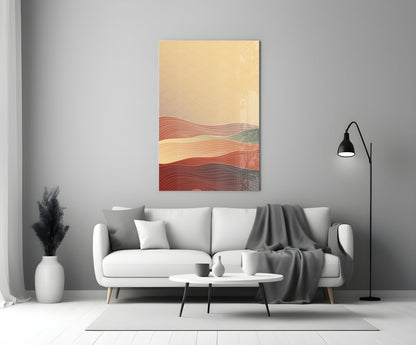 Line Art Waves Terracotta Glass Wall Art