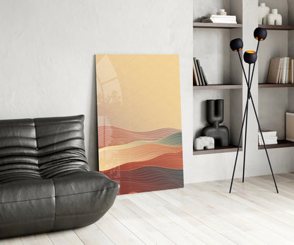 Line Art Waves Terracotta Glass Wall Art