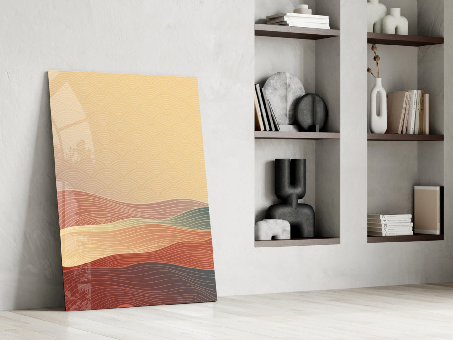 Line Art Waves Terracotta Glass Wall Art