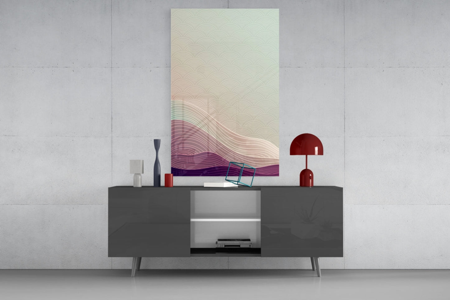 Line Art Waves Pastel Dunes Glass Wall Art
