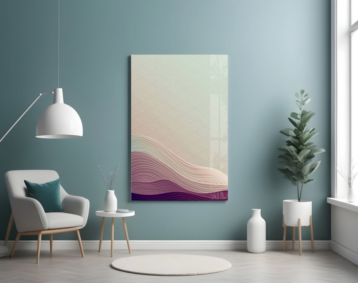 Line Art Waves Pastel Dunes Glass Wall Art