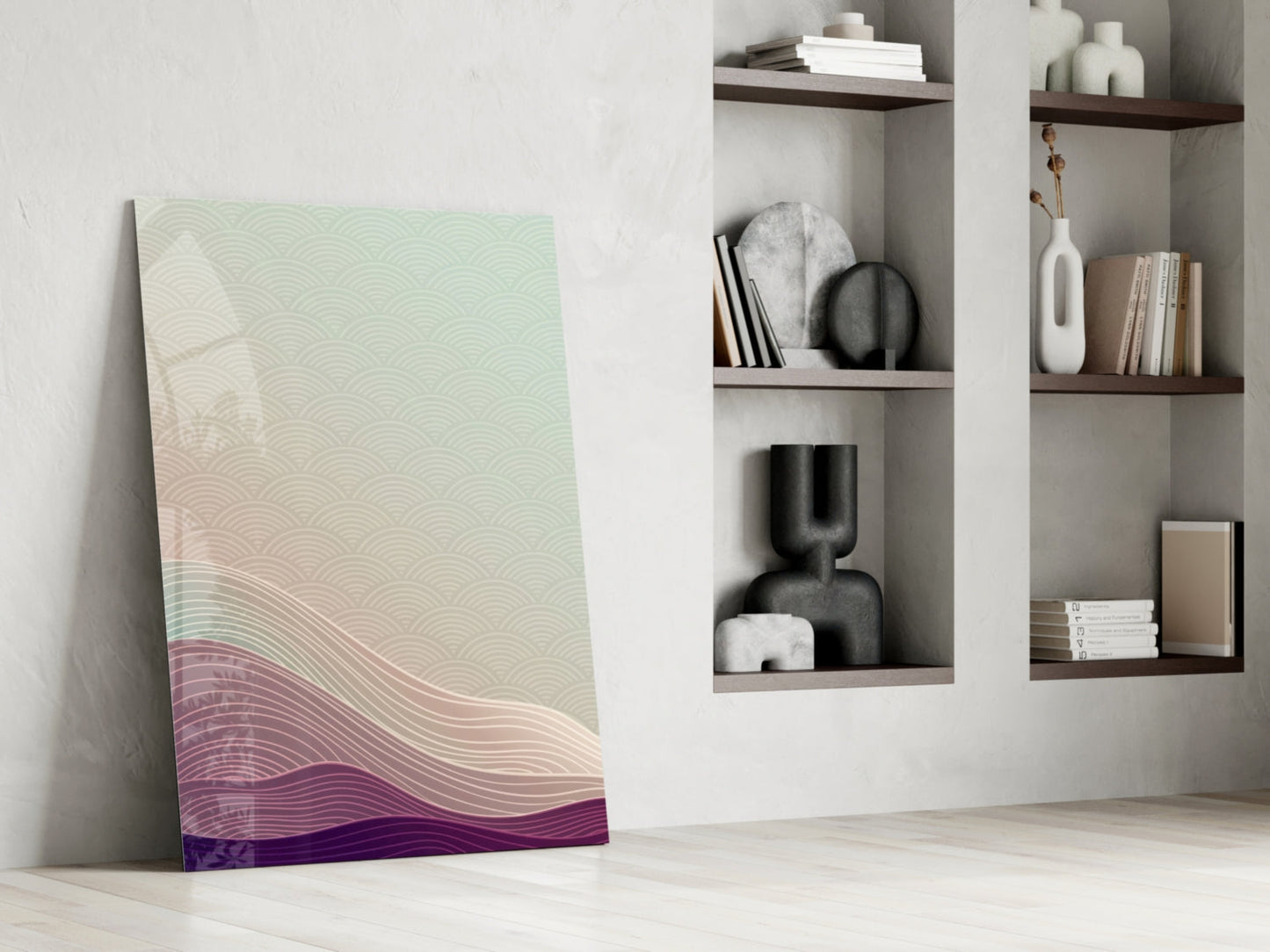 Line Art Waves Pastel Dunes Glass Wall Art