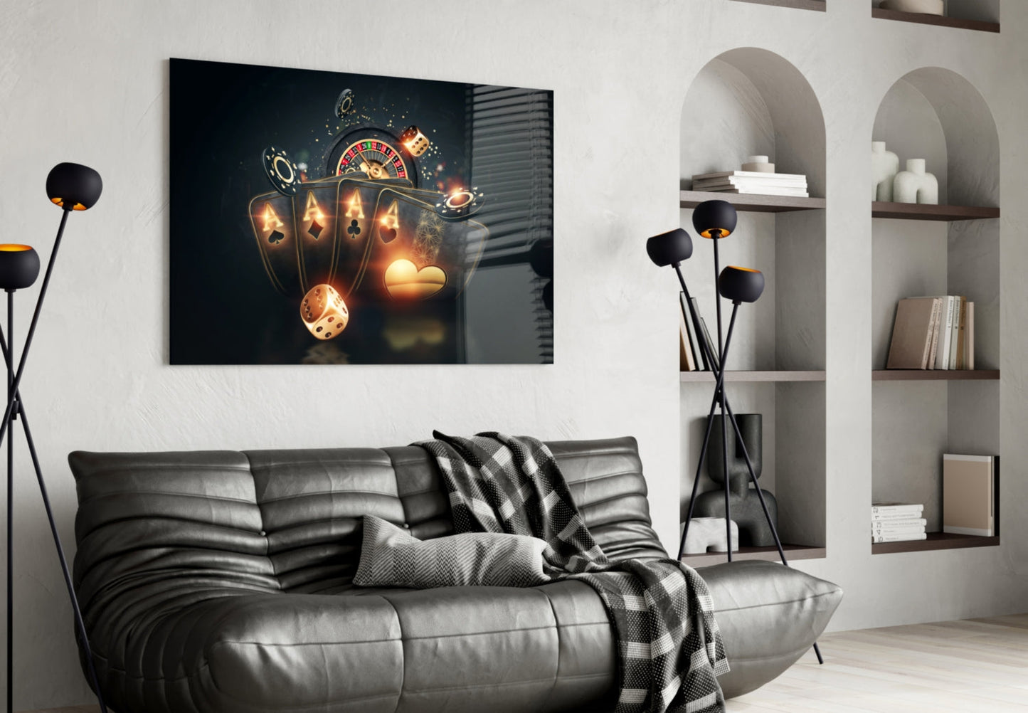 Roulette Wheel Chips And Four Aces Glass Wall Art