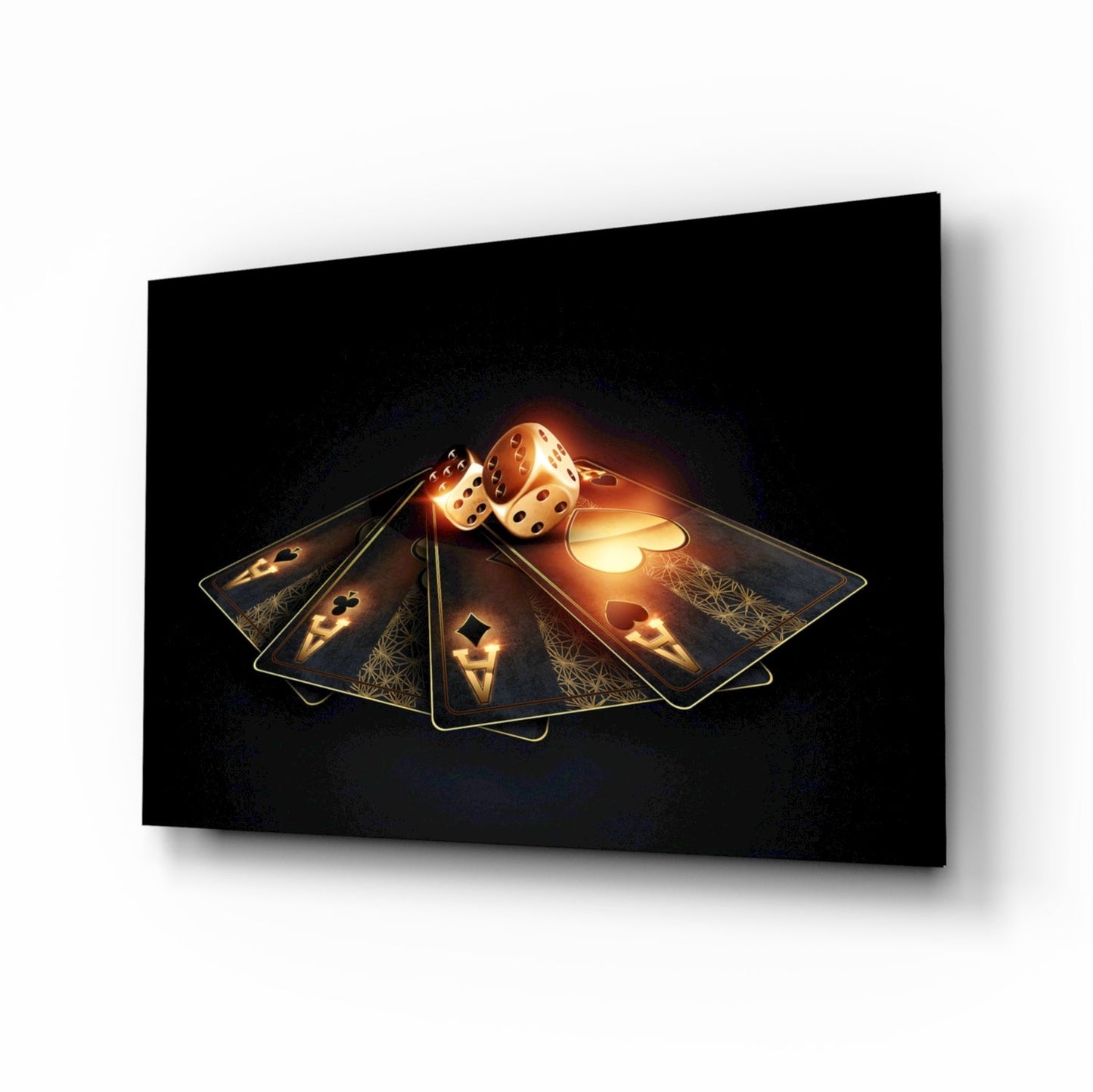 Fanned Four Aces With Flaming Dice Glass Wall Art
