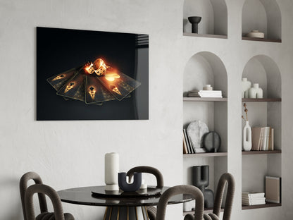 Fanned Four Aces With Flaming Dice Glass Wall Art