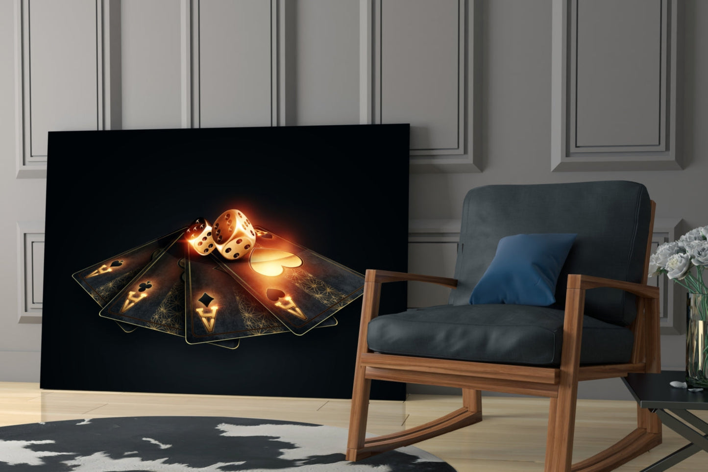 Fanned Four Aces With Flaming Dice Glass Wall Art