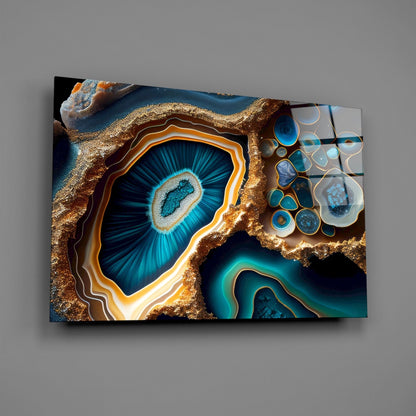 Teal Gold Agate Geode Glass Wall Art