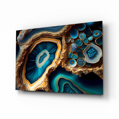 Teal Gold Agate Geode Glass Wall Art