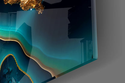Teal Gold Agate Geode Glass Wall Art