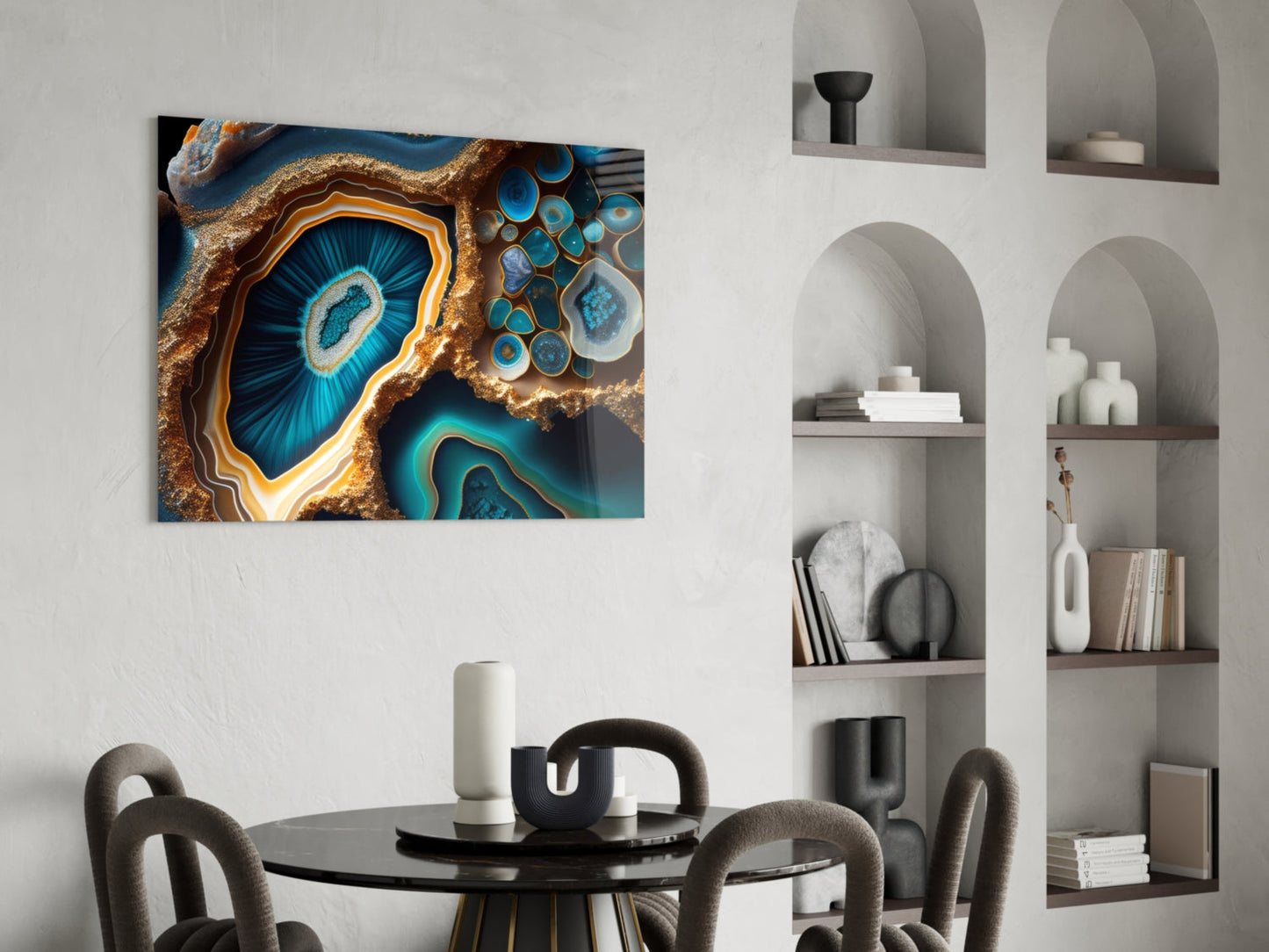 Teal Gold Agate Geode Glass Wall Art