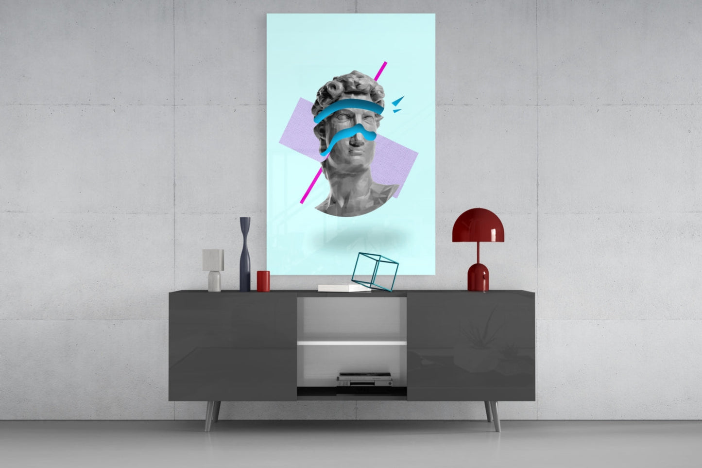 Vaporwave David Blindfold Glass Wall Art