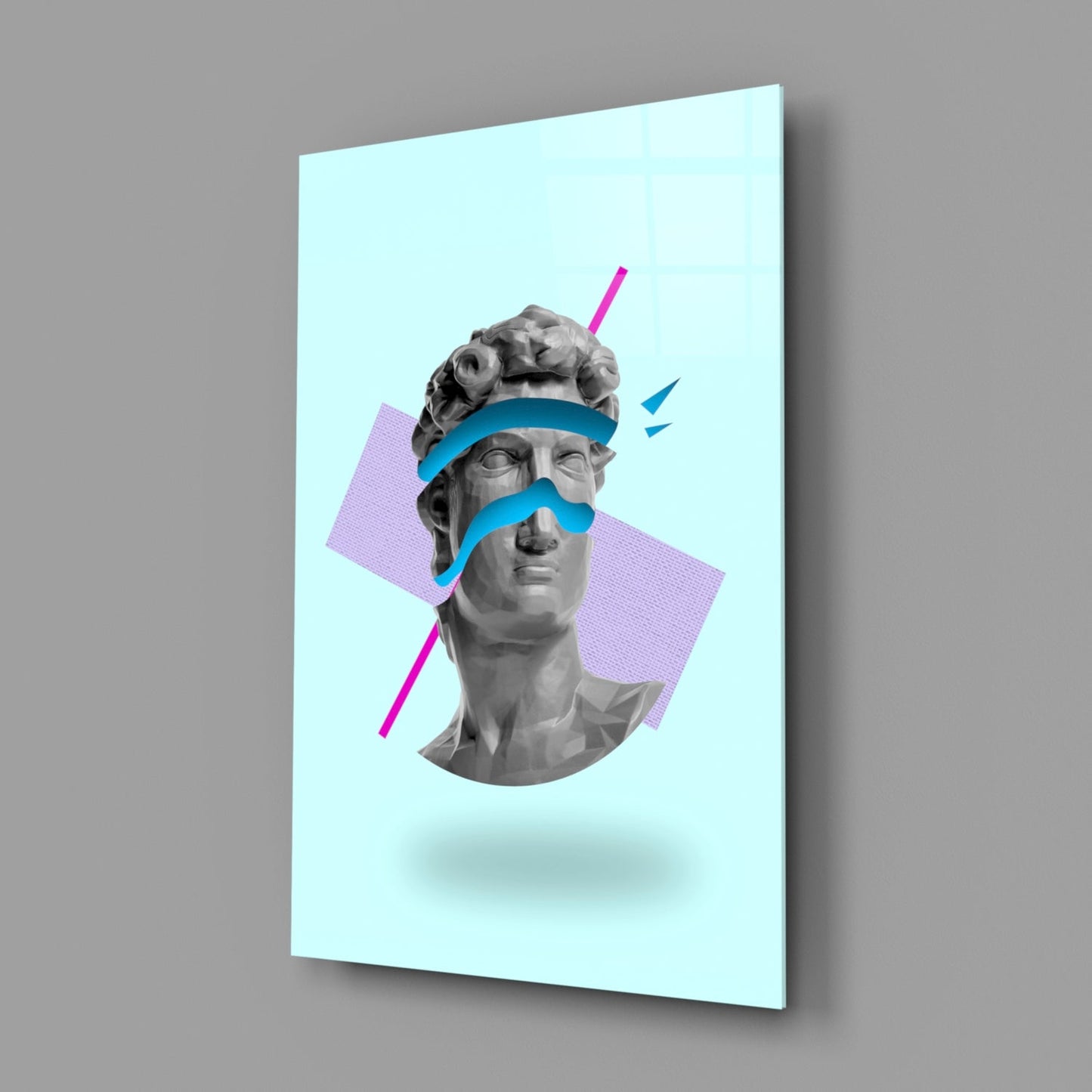 Vaporwave David Blindfold Glass Wall Art