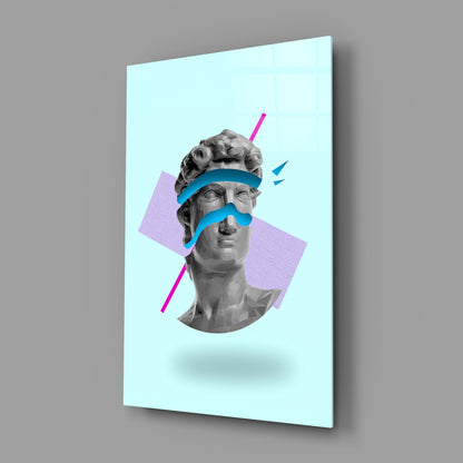 Vaporwave David Blindfold Glass Wall Art
