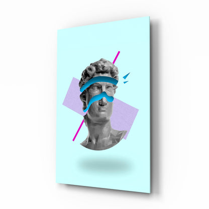 Vaporwave David Blindfold Glass Wall Art