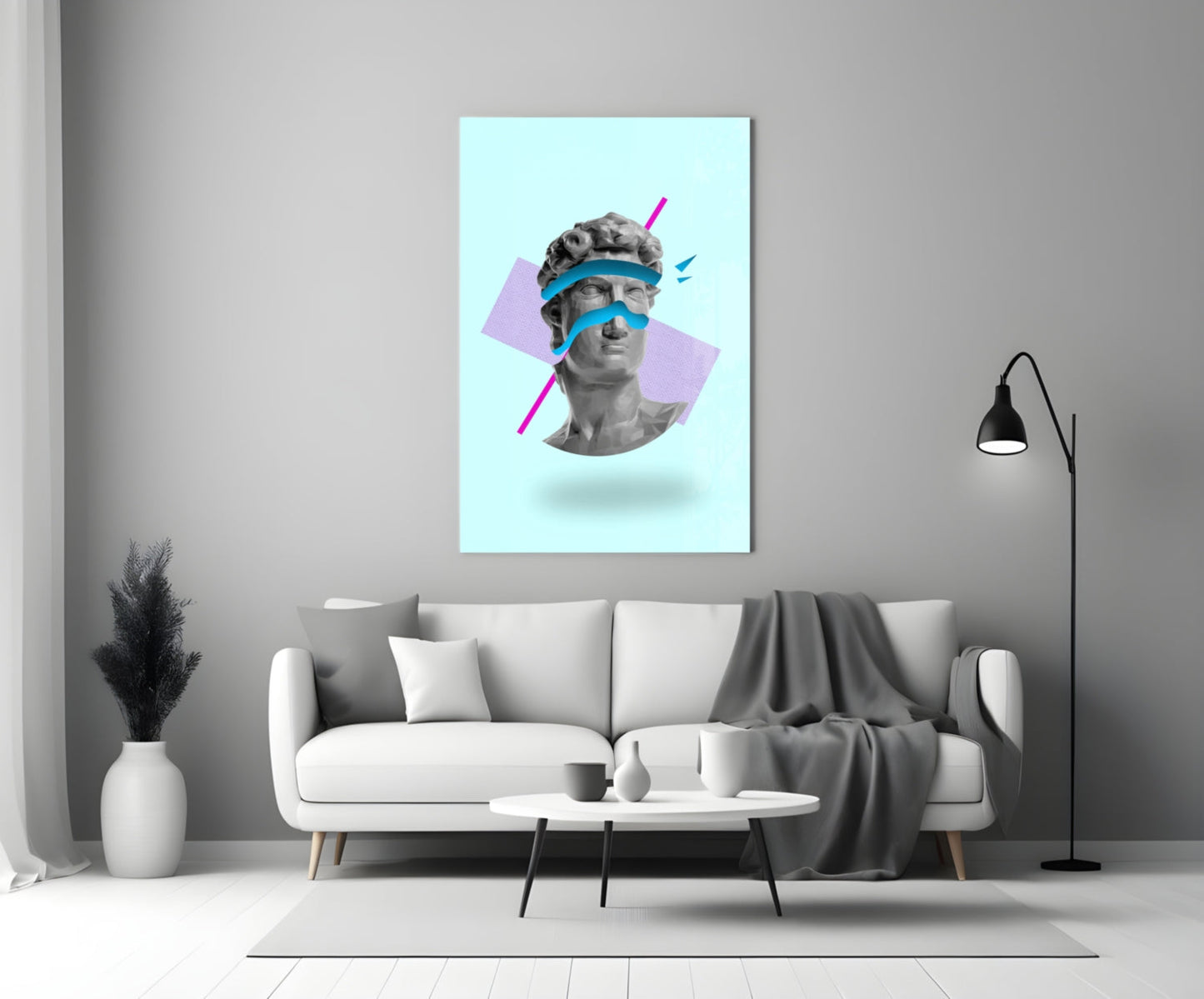 Vaporwave David Blindfold Glass Wall Art