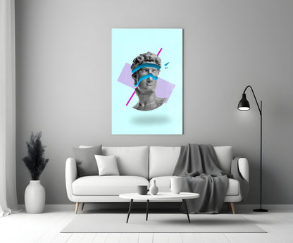 Vaporwave David Blindfold Glass Wall Art