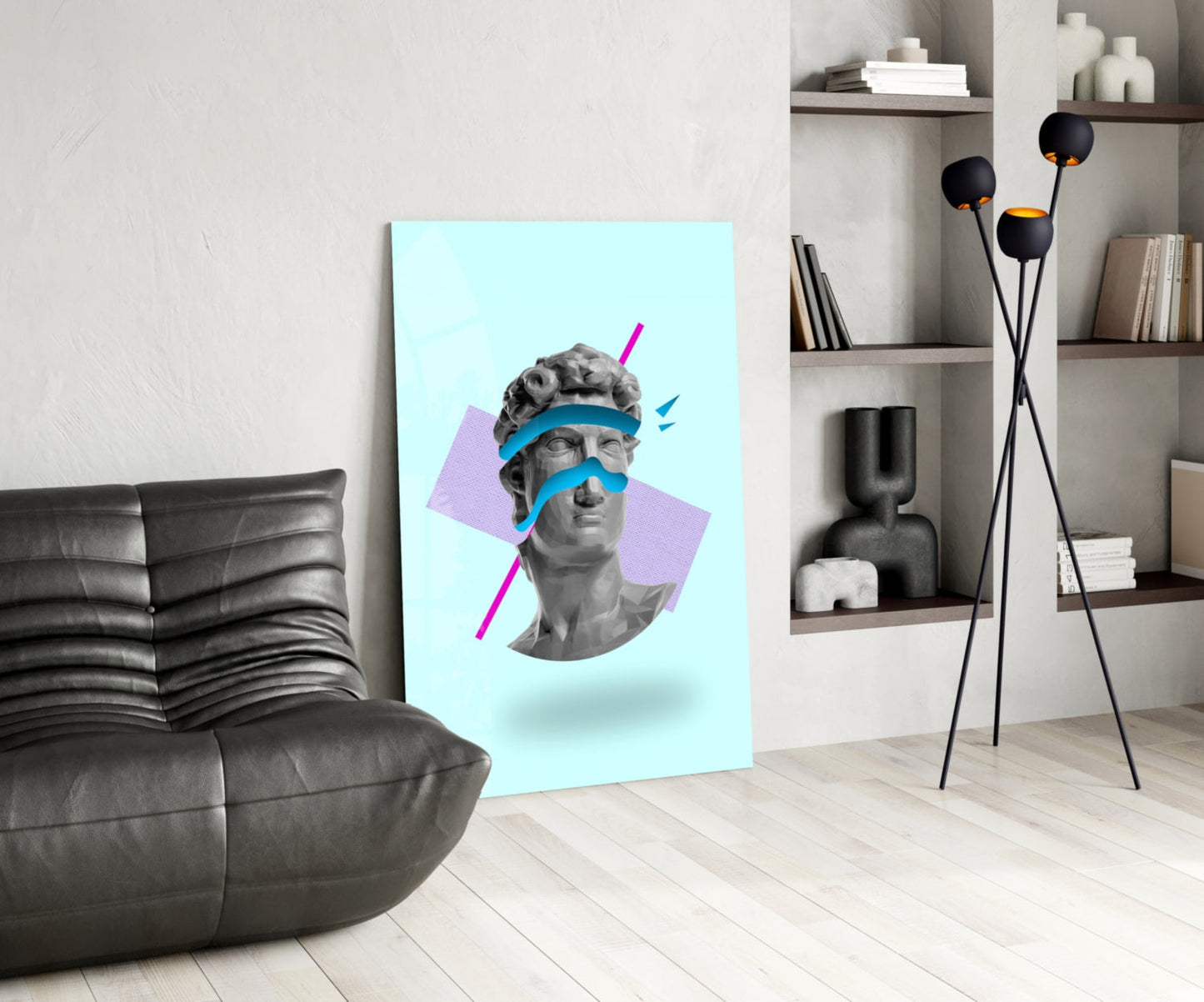 Vaporwave David Blindfold Glass Wall Art
