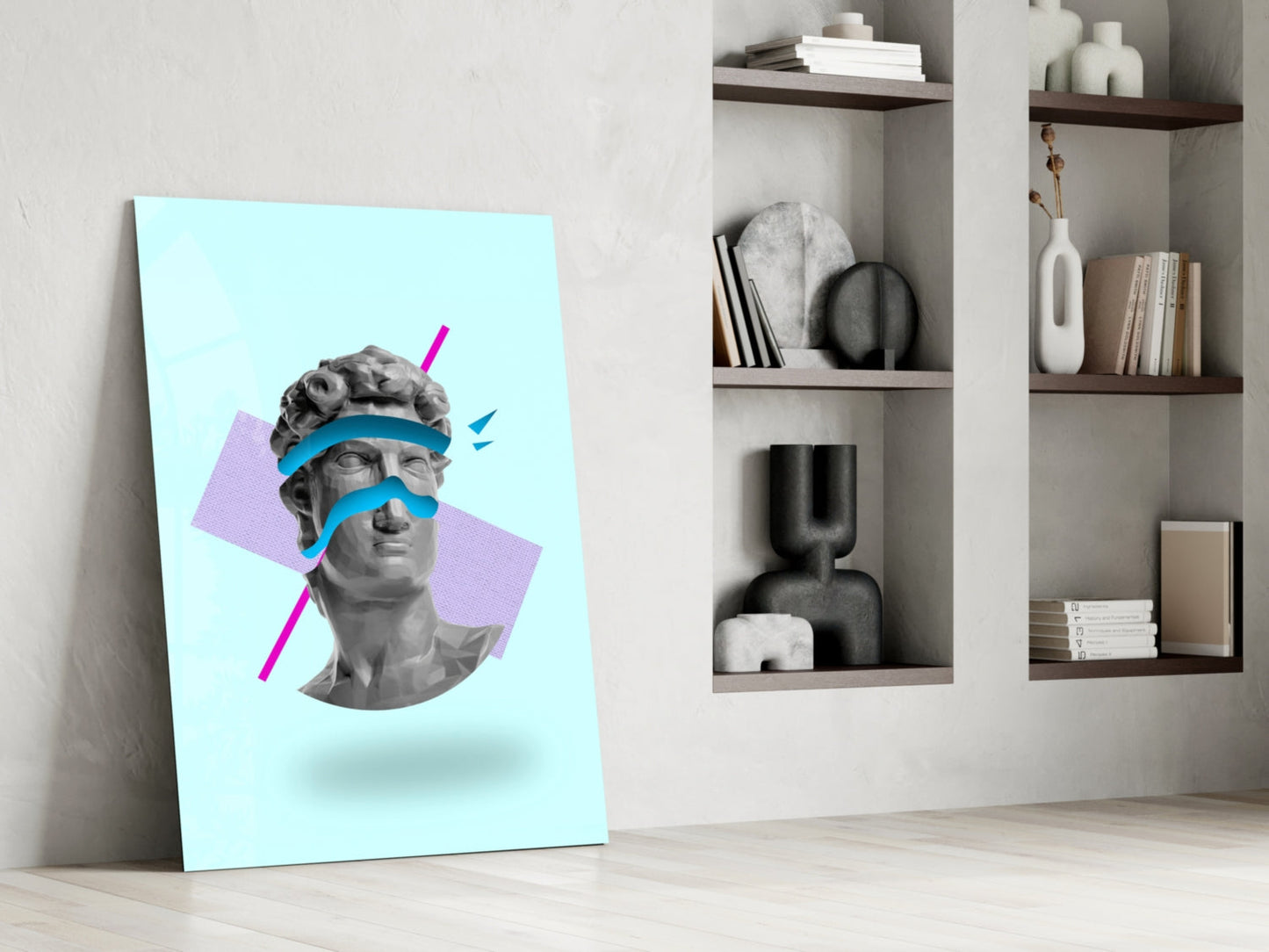 Vaporwave David Blindfold Glass Wall Art