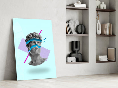 Vaporwave David Blindfold Glass Wall Art