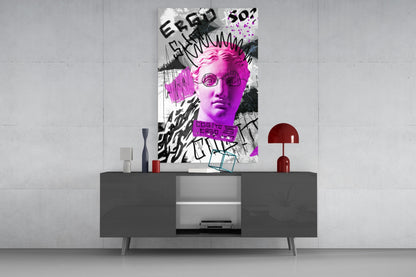 Pink Graffiti Cogito Bust Glass Wall Art
