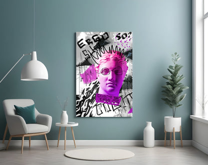 Pink Graffiti Cogito Bust Glass Wall Art
