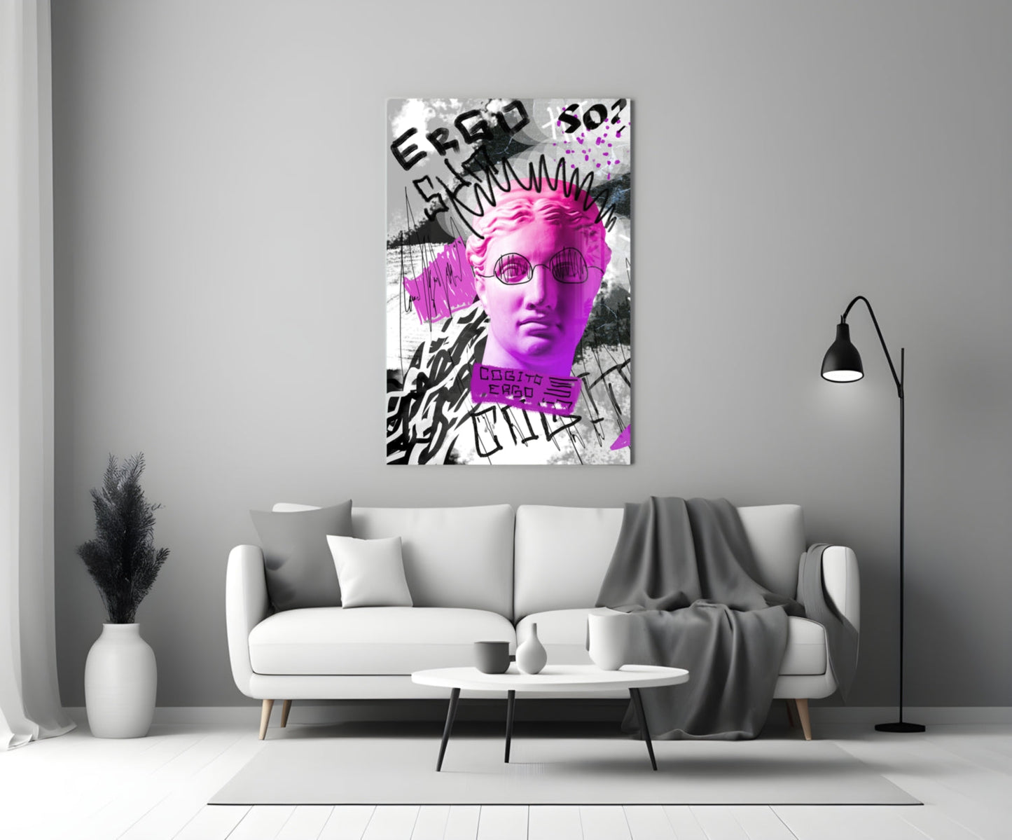 Pink Graffiti Cogito Bust Glass Wall Art