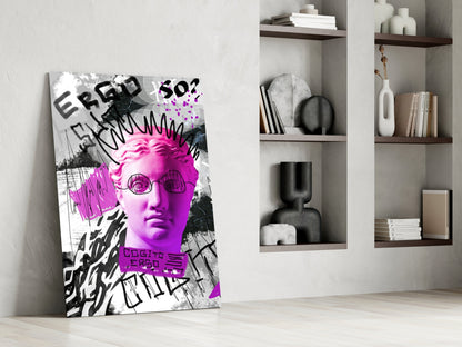 Pink Graffiti Cogito Bust Glass Wall Art