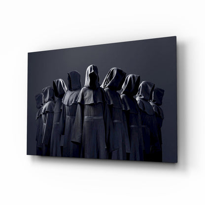 Hooded Figures in Shadow Glass Wall Art