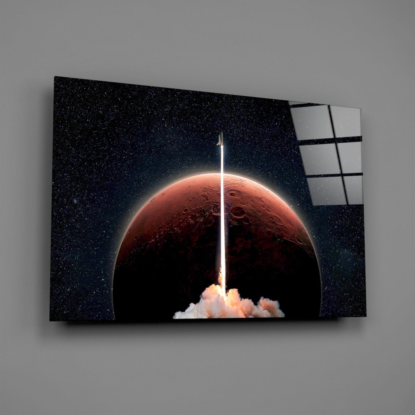 Rocket Launch to Mars Glass Wall Art