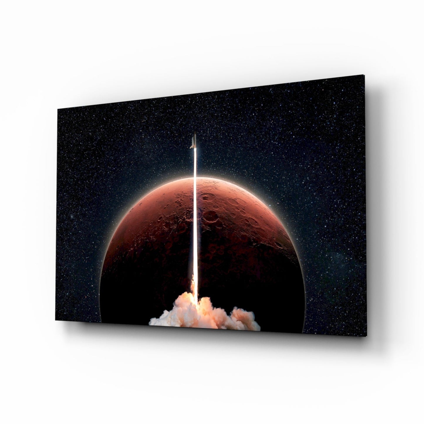 Rocket Launch to Mars Glass Wall Art