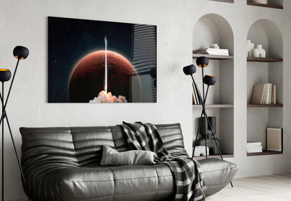 Rocket Launch to Mars Glass Wall Art
