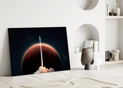 Rocket Launch to Mars Glass Wall Art