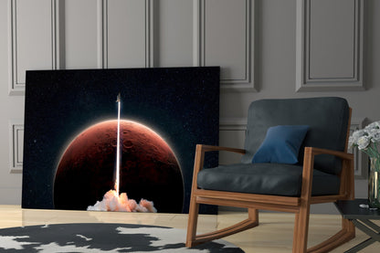 Rocket Launch to Mars Glass Wall Art
