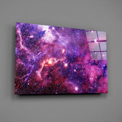 Violet Magenta Star Field Nebula Glass Wall Art