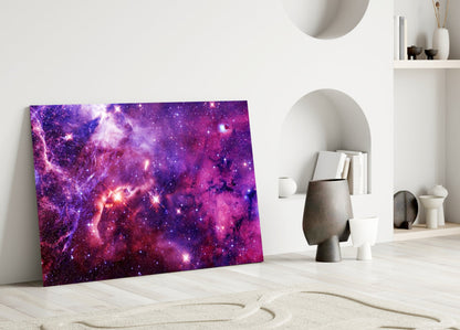 Violet Magenta Star Field Nebula Glass Wall Art